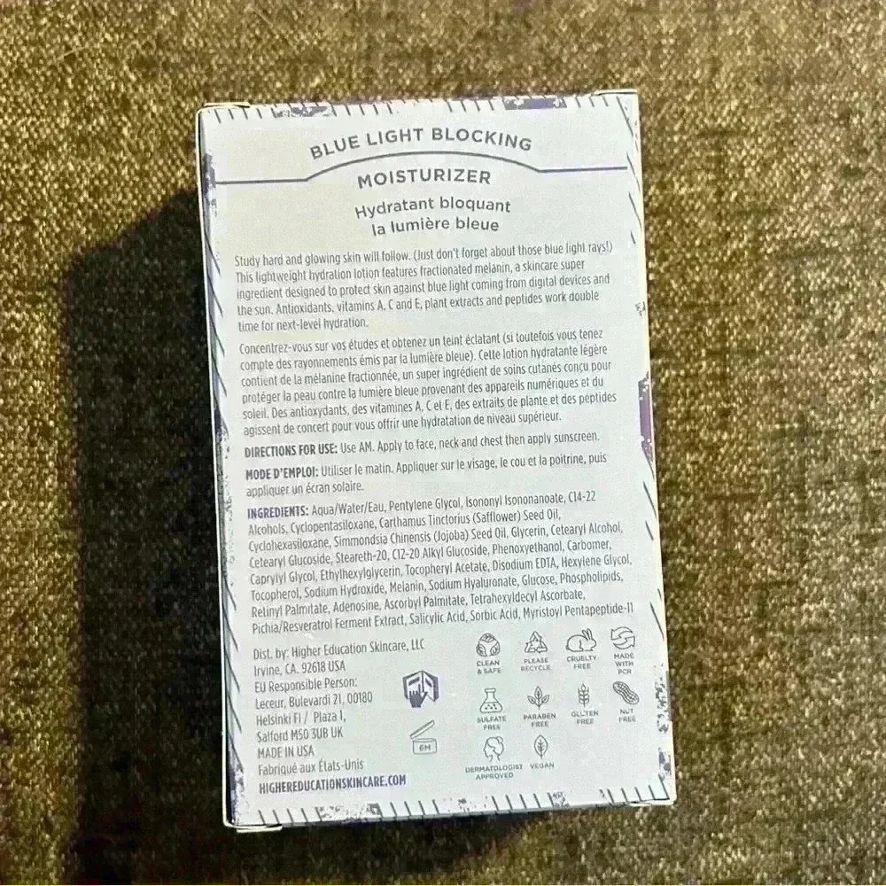 NWT Higher Education Skincare Cram Session Blue Light Blocking Face Moisturizer